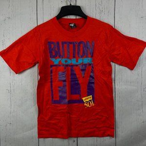 Vintage Button Your Fly Medium Levi's Casual T-Shirt New‎ Youth Single Stitching